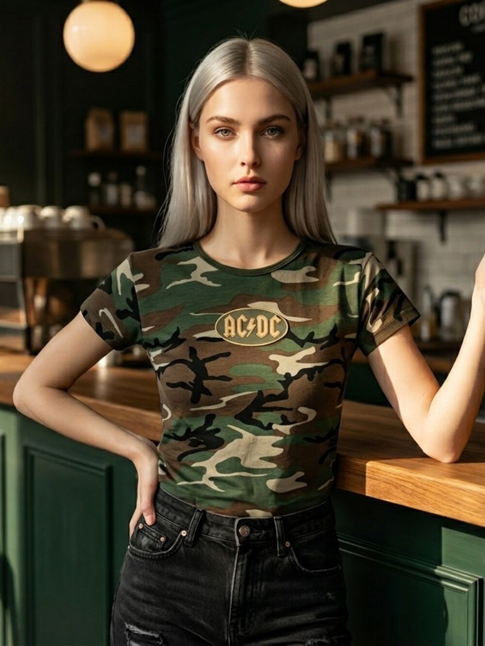 π£ Vintage Rare Y2K ACβ‘DC Camo Tour πΆπΈ Baby Tshirt Stretchy S-M Fit π Gorg π€ - Picture 5 of 11